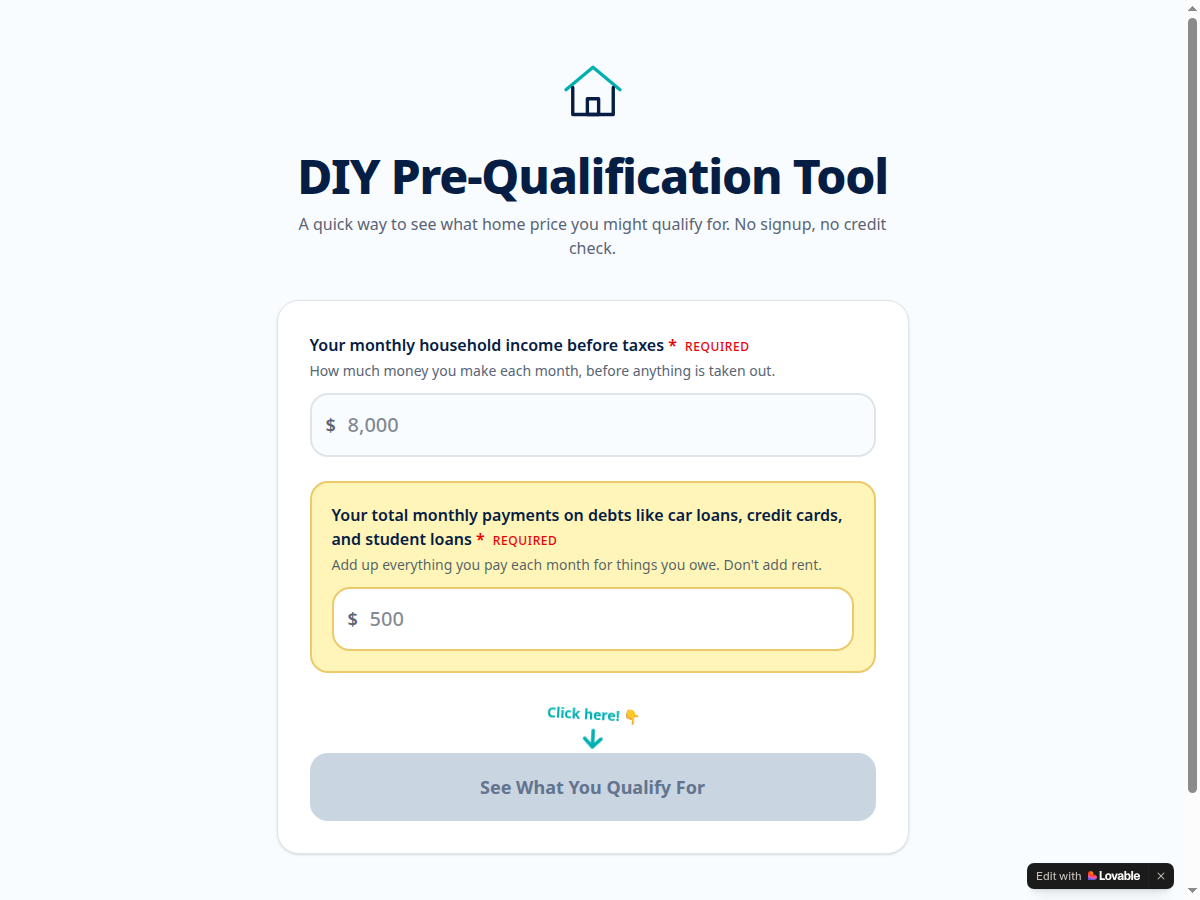 DIY Pre-Qualification screenshot